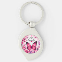 Roze Vlinder Bloemensleutelhanger Cadeau voor Haar