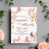 Roze vlinder bloementhema 3e verjaardag kaart