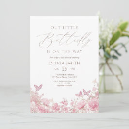 Roze Vlinder Bloemetjes Baby Shower Kaart