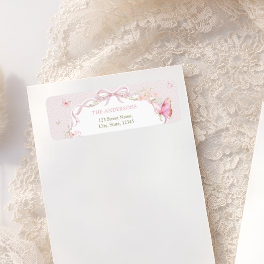 Roze Vlinder Bloemig Retouradres Label