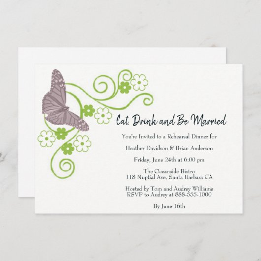 Roze Vlinder Bloemige Oefenavond Eetgelegenheid Ui Kaart (Voorkant / Achterkant)