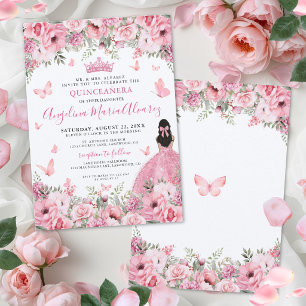 Roze Vlinder Bloemige Quinceanera Kaart