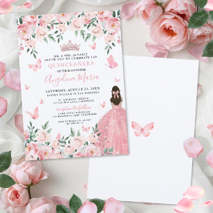Roze Vlinder Bloemige Quinceanera Kaart