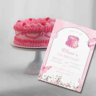 Roze Vlinder & Bloemige Verjaardag Kaart