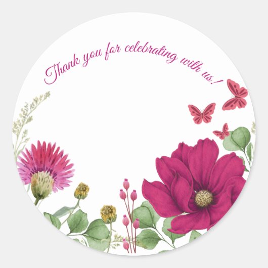 Roze vlinder & bloemige watercolor sticker (Voorkant)