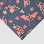 Roze Vlinder Bloempatroon op Midnight Blue Tissuepapier (Detail)