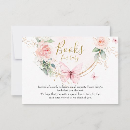 Roze vlinder Boeken voor baby kaart (Voorkant)