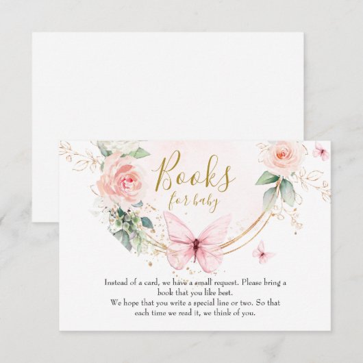 Roze vlinder Boeken voor baby kaart (Voorkant / Achterkant)