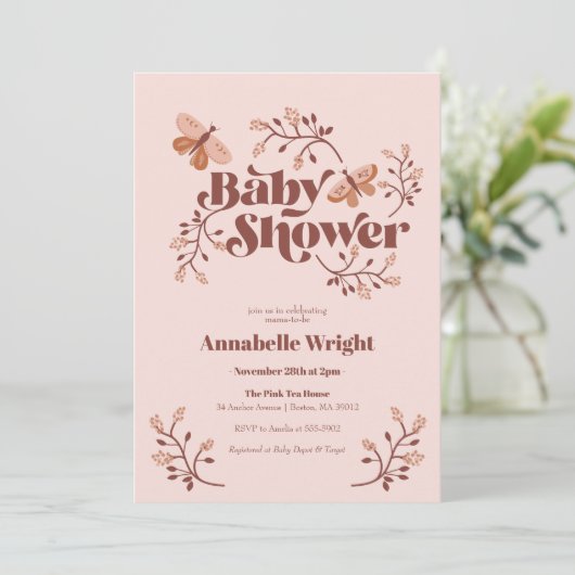 Roze Vlinder Boho Baby Shower Kaart (Staand voorkant)