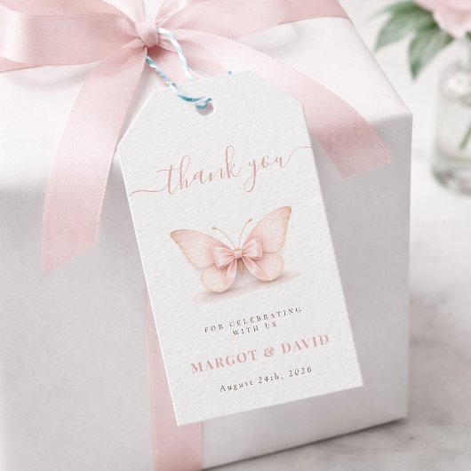 Roze Vlinder Boog Baby Shower Dank Je Cadeaulabel
