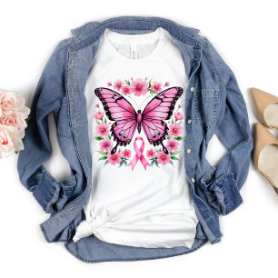 Roze Vlinder Borstkanker Awareness Lint T-shirt