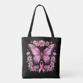 Roze Vlinder Borstkanker Awareness Lint Tote Bag (Achterkant)