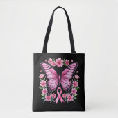 Roze vlinder borstkankerbewustzijnslint tote bag (Voorkant)