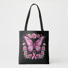 Roze vlinder borstkankerbewustzijnslint tote bag
