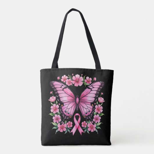 Roze vlinder borstkankerbewustzijnslint tote bag (Achterkant)