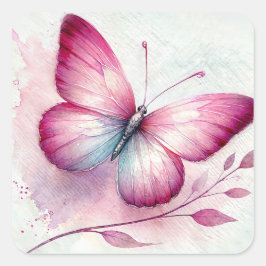 Roze Vlinder Botanisch Waterverfschilderij Vierkante Sticker
