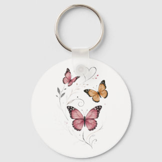 Roze Vlinder Botanische Aquarel Sleutelhanger