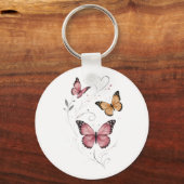 Roze Vlinder Botanische Aquarel Sleutelhanger (Voorkant)