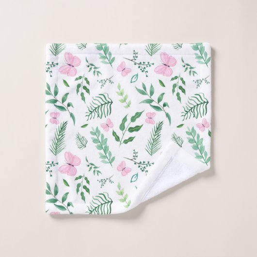 Roze Vlinder Botanische groen Waterverf Bad Handdoek (Wasdoekje)