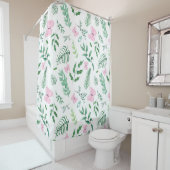 Roze Vlinder Botanische groen Waterverf Douchegordijn (In situ)
