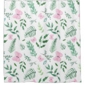 Roze Vlinder Botanische groen Waterverf Douchegordijn (Voorkant)