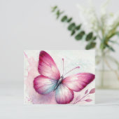 Roze Vlinder Botanische Waterverf Briefkaart (Staand voorkant)