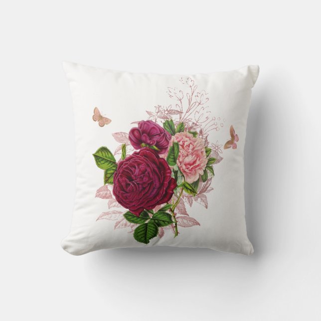  roze vlinder Bouquet Kussen (Voorkant)