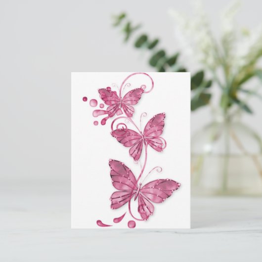 roze vlinder briefkaart (Staand voorkant)