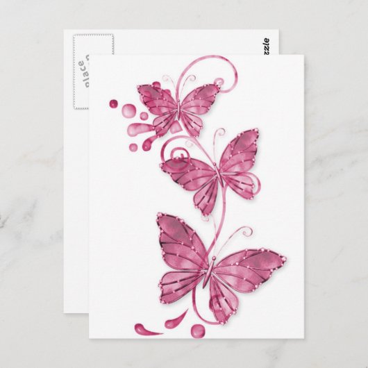 roze vlinder briefkaart (Voorkant / Achterkant)