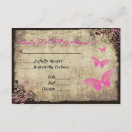 Roze Vlinder Bruiloft RSVP Kaart