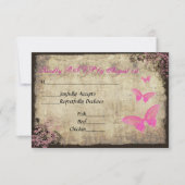 Roze Vlinder Bruiloft RSVP Kaart (Voorkant)