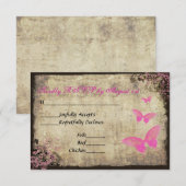 Roze  Vlinder Bruiloft RSVP Kaart (Voorkant / Achterkant)