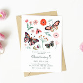 Roze Vlinder Bugs Bloem Verjaardag Uitnodiging