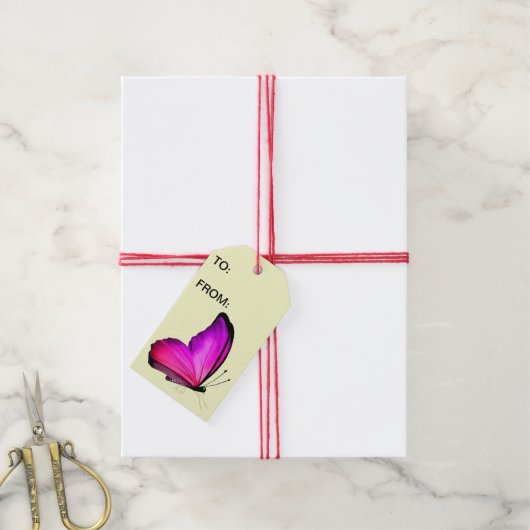 Roze vlinder cadeau Labels Cadeaulabel (Met Touw)