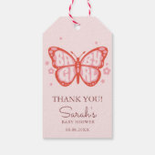Roze vlinder cadeautags voor babyfeestje voor meis cadeaulabel (Achterkant)