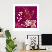 Roze vlinder collectie vierkante poster (Thuiskantoor)