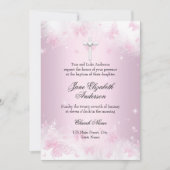 roze vlinder & cross-baptisme uitnodigen kaart (Voorkant)