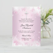 roze vlinder & cross-baptisme uitnodigen kaart (Staand voorkant)