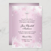 roze vlinder & cross-baptisme uitnodigen kaart (Voorkant / Achterkant)