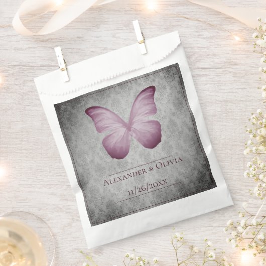 Roze  vlinder Damask bruiloft Bedankzakje (Geknipt)