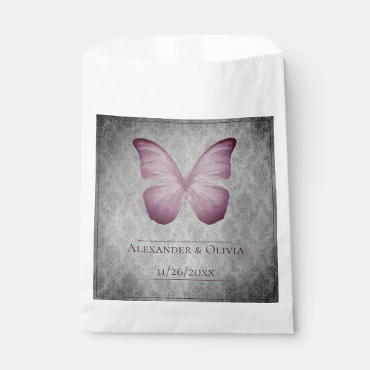 Roze  vlinder Damask bruiloft Bedankzakje (Voorkant)