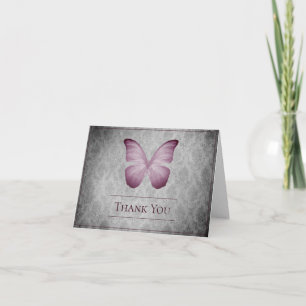Roze vlinder Damask bruiloft dank u Bedankkaart