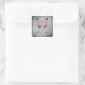Roze  vlinder Damask bruiloft dank u Vierkante Sticker (Tas)