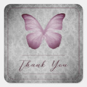 Roze  vlinder Damask bruiloft dank u Vierkante Sticker (Voorkant)