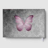Roze  vlinder Damask bruiloft Gastenboek (Achterkant)