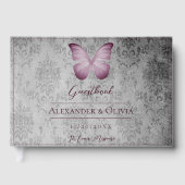 Roze  vlinder Damask bruiloft Gastenboek (Voorkant)