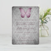 Roze  vlinder Damask bruiloft Kaart (Staand voorkant)