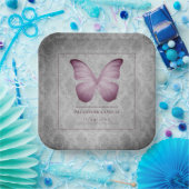 Roze  vlinder Damask bruiloft Papieren Bordje (Feest)