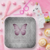 Roze  vlinder Damask bruiloft Papieren Bordje (Feest)