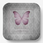 Roze  vlinder Damask bruiloft Papieren Bordje (Voorkant)